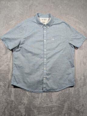 Original Penguin Button Up Shirt Mens XXL Blue Striped Short Sleeve Lightweight